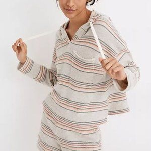 Madewell Popover Hoodie Sweatshirt Sorrento Stripe Size S Gray